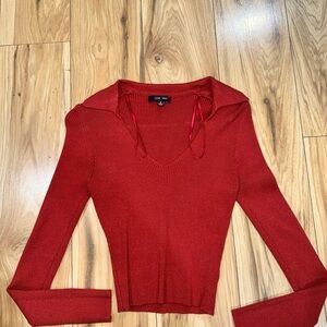 Love Tree Red Ribbed Knit Blouse